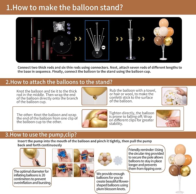 4 Sets Brown Balloons Stand for Table, Fall Party Decorations | Tan Sand White - Image 7