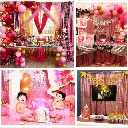 Poise3EHome Fuchsia Pink Sequin Backdrop Curtain, 2 Panels 2Ft x 8Ft Glitter - Image 4