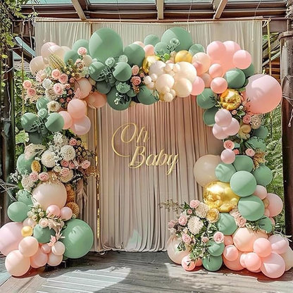 PartyWoo Pink and Green Balloon Arch Kit 142pcs Baby Pink Green Balloons | - Image 5