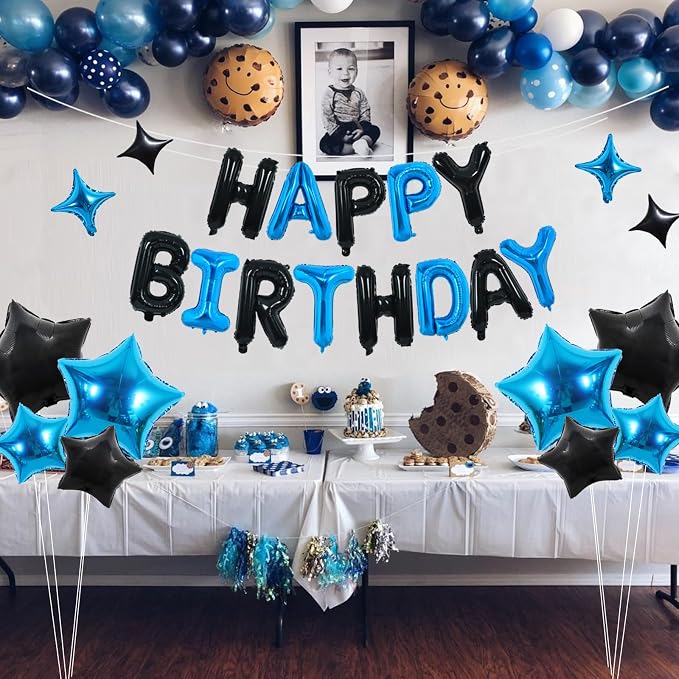 TONIFUL 35PCS Black Blue Happy Birthday Decorations Kit 16 Inch Happy Birthday - Image 5
