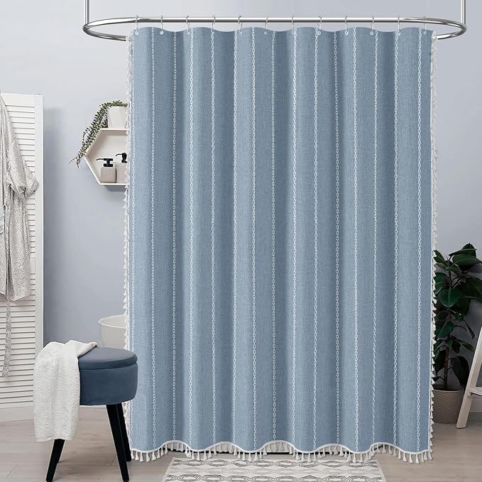 54x78 Boho Farmhouse Linen Heavy Duty Cloth Shower Curtain Set, 330GSM Linen - Image 6