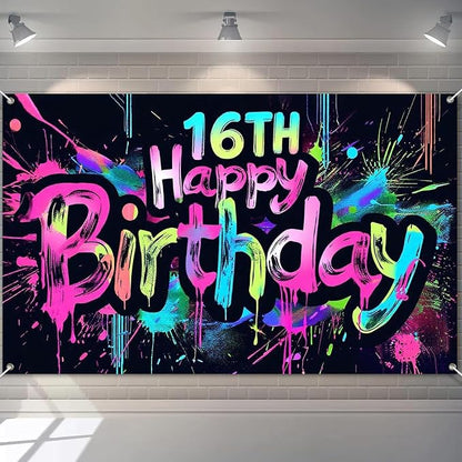 HOMETITUTE Happy 16th Birthday Decoration Banner 71x43 Inch | 16th Birthday by HOMETITUTE