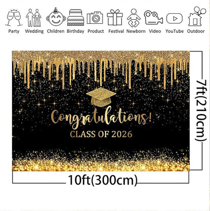 Mocsicka 10x7ft Graduation Backdrop 2026 Black and Gold Graduation Decorations - Image 5