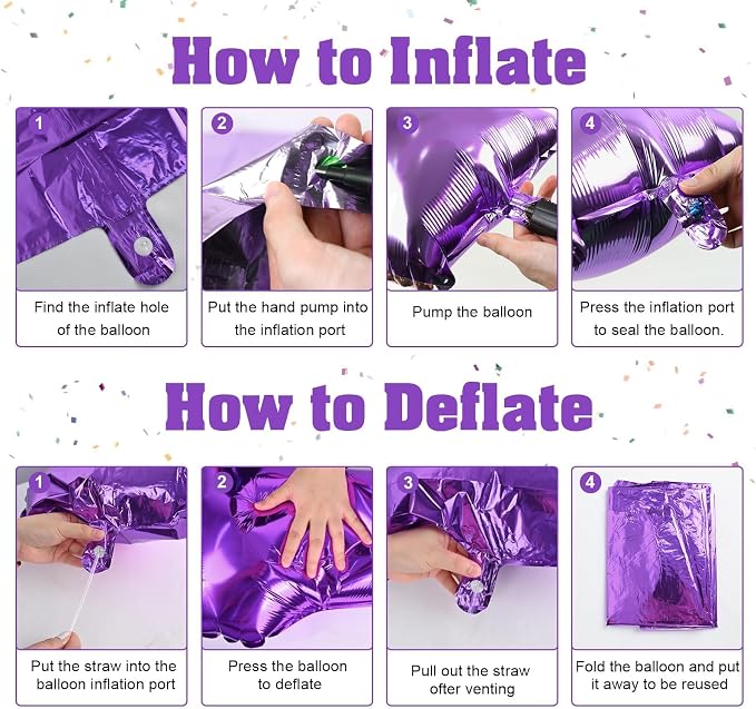 40 Inch Purple Number Balloons, Giant Self Inflating Foil Girls 5th Birthday - Image 3