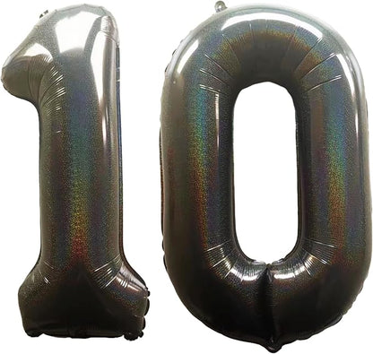 Laser Black Number 10 Balloons 40 Inch Giant Number Black 10 Foil Mylar Balloons by COLORFULELVES