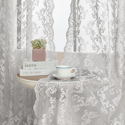FOLKSIDE Grey Lace Curtains 54 Inch Length 2 Panels Paisley Pattern Rod Pocket - Image 5