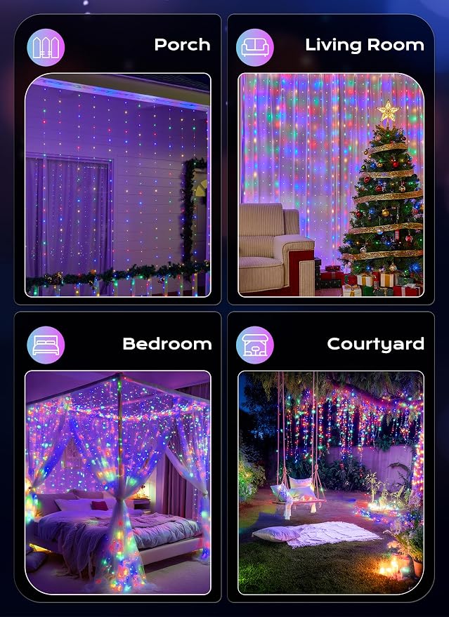 Brightown 300 LED Fairy Curtain Lights, 9.8ft x 9.8ft String Lights | - Image 7