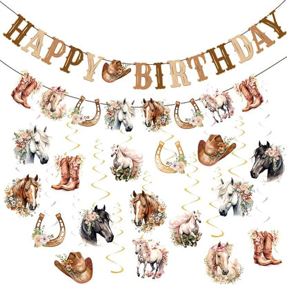 Horse Birthday Decorations for Girls, Happy Birthday Banners, Western Party for by OBBOLO