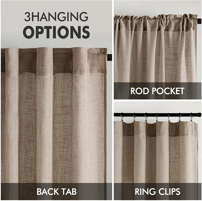 MIULEE Taupe Grey Linen Curtains 52x63 Inch Length 2 Panels - Image 3