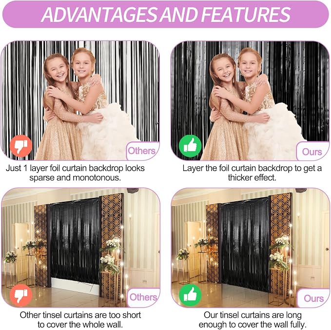 Crosize 4 Pack 3.3 x 9.9 ft Foil Fringe Streamer Backdrop, - Image 3