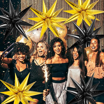 Gold Black Star Balloons, 12 Point Large Spike Balloon - Image 7