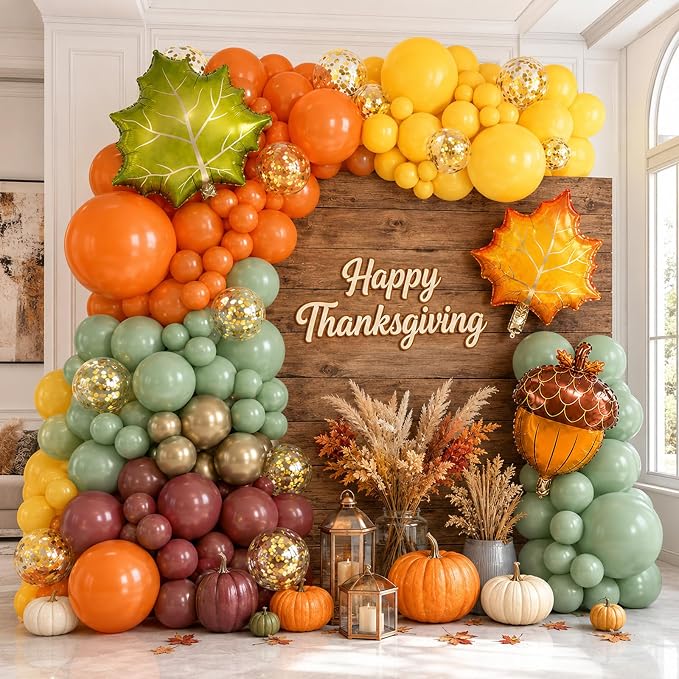 Fall Balloon Garland Arch Kit, Thanksgiving Burnt Orange Burgundy Balloons | by Paeyeq