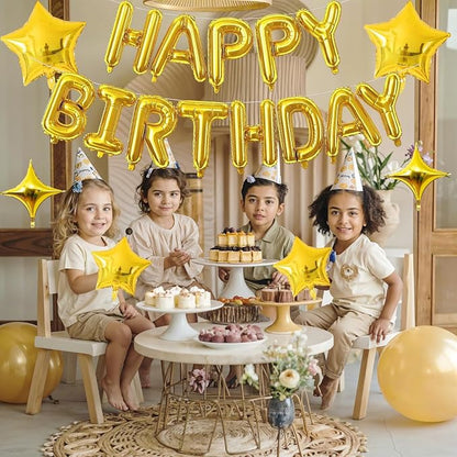 Gold Happy Birthday Balloon Banner, 16 Inch Mylar Foil Letter Balloons - Image 6