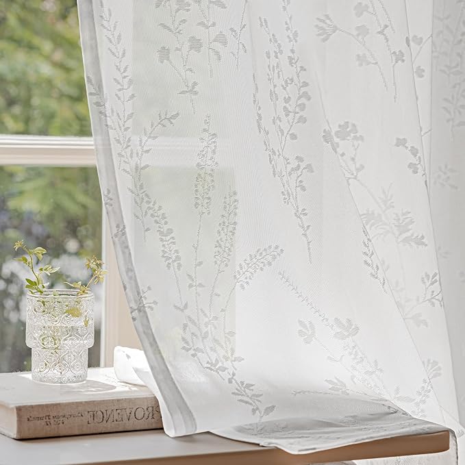 Anmao White Semi Sheer Light Filtering Curtains 54 Inches Long 2 Panels by Anmao