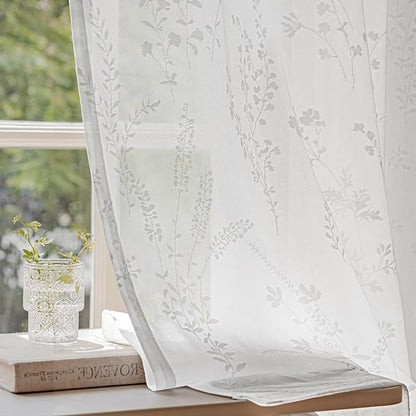 Anmao White Semi Sheer Light Filtering Curtains 54 Inches Long 2 Panels by Anmao