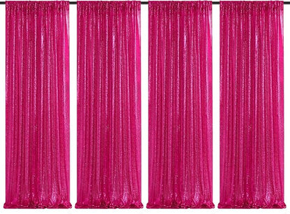 4 Pieces 2FTx8FT Fuchsia Sequin Backdrop Curtain Panels Stage Backdrop by SoarDream