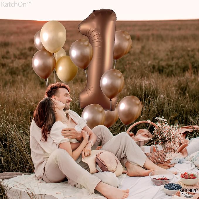 KatchOn Number 1 Balloon For 1st Birthday Decorations, 40 Inch | Foil Brown One - Image 6