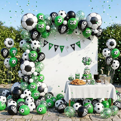 Soccer Balloons, 12 Inch Dark Green Black Confetti Balloons Soccer Print Balloon - Image 5