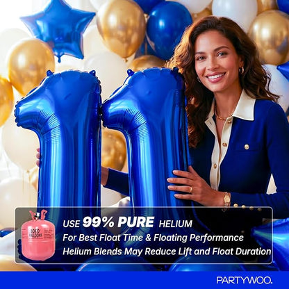 PartyWoo Number Balloons 40 Inch Blue Number 1 Kit - Image 5