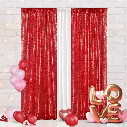 Eternal Beauty Red Sequin Backdrop Curtains, 2 Panels 2x8FT | 3mm Sparkle by EternalBeauty