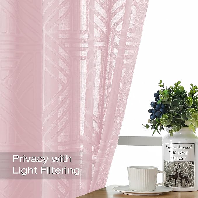 Simplebrand Blush Semi Sheer Curtains 63 Inch Length 2 Panels, Light Filtering - Image 2