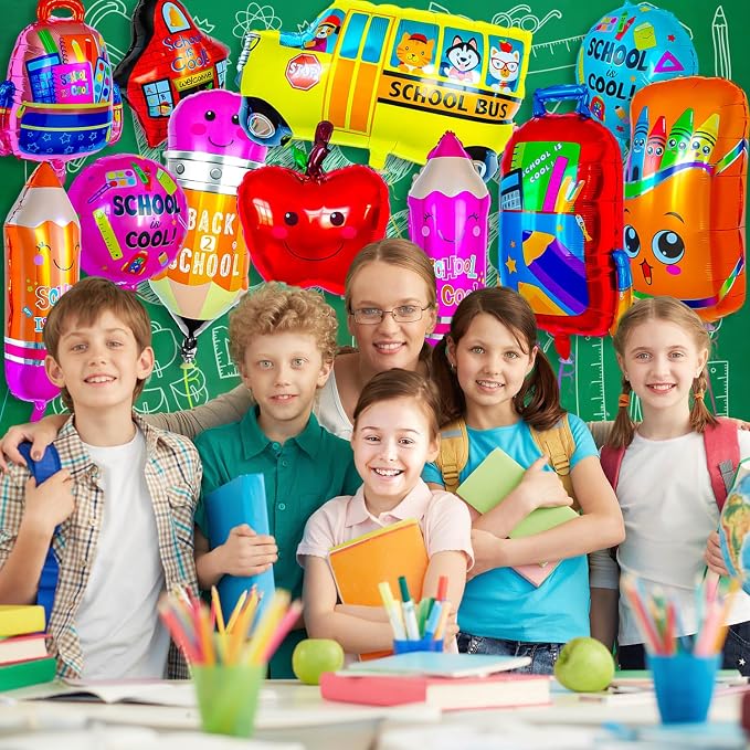 40 Pcs Back to School Foil Balloons, Colorful Apple Pencil Crayon Bus Helium - Image 4