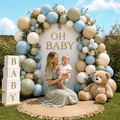 Dusty Blue Sage Green Balloon Garland Arch Kit, Double Stuffed Fog Blue Green - Image 7