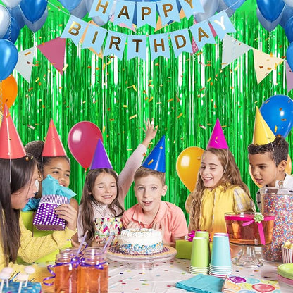 7 Pack 3.3 x 9.9 ft Green Fringe Backdrop Streamers Party Decorations | Foil - Image 6