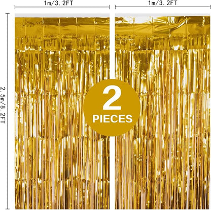 2 Pack Gold Fringe Curtain Backdrop, 3.2Ft x 8.2Ft Metallic Photo Booth - Image 3