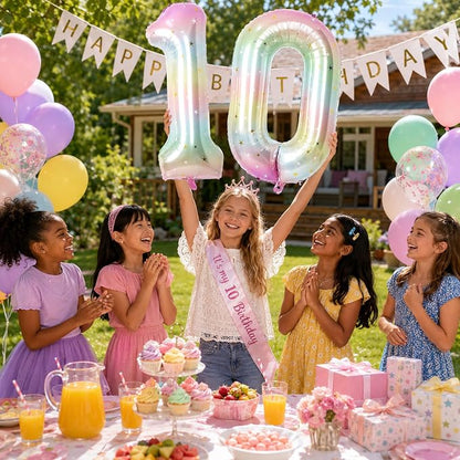40 Inch Rainbow Number Balloon, Large Stars Gradient Multi Color Foil Balloons - Image 4