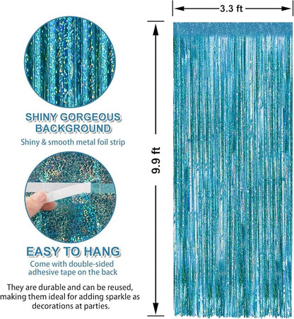 Crosize 2 Pack Laser Blue Party Streamers Backdrop, 3.3 x 9.9 ft | Tinsel Foil - Image 2