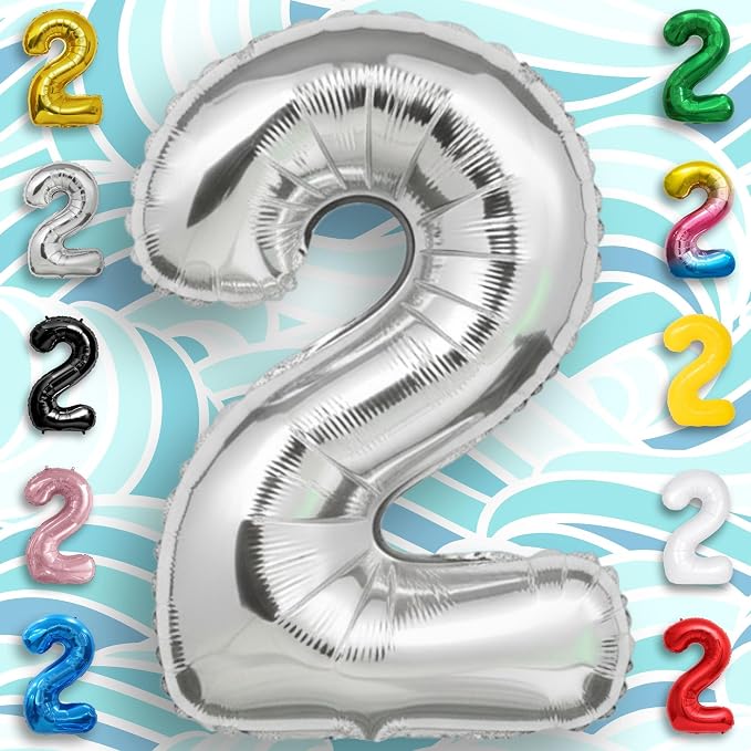 Silver Number Balloon 2 Mylar Foil Balloons 16 inch Small - Image 4