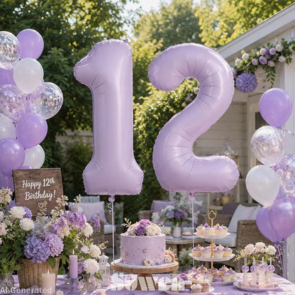 SUWEN 40 Inch Light Purple Lavender Big 12 Balloon Number Foil Helium 0-9 | - Image 3