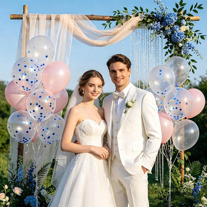 100pcs Blue Confetti Balloons 12 Inch Clear Latex Balloon - Image 5