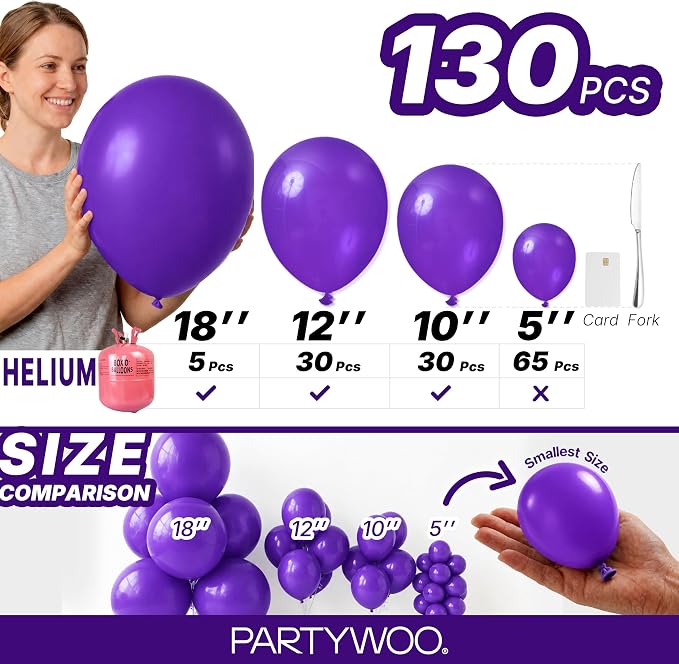 PartyWoo Dark Purple Balloons 130pcs Royal Purple Color 18 12 10 5 Inch | 18 12 - Image 7