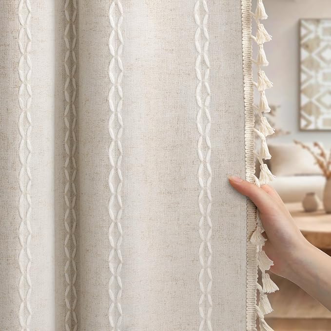 Ivory 100% Boho Blackout Curtains 84 Inch 2 Panels by Unknown