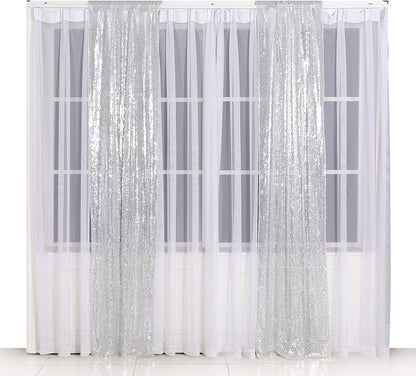 Poise3EHome Silver Sequin Backdrop Curtains, 2ft x 8ft Sequin Photography - Image 2