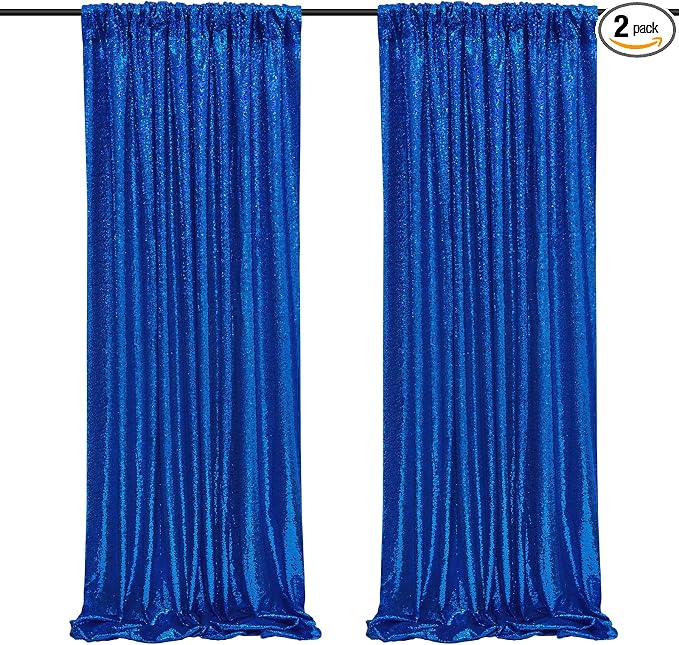 Royal Blue Sequin Backdrop Curtains, 2 Panels 2FTx8FT Blue Curtain Backdrop by SoarDream