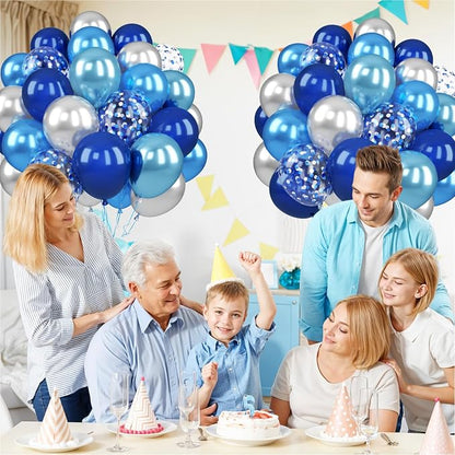 Paready Blue Silver Balloons, 12 Inch Confetti Balloon Metallic Silver Party - Image 8