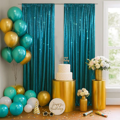 PartyDelight Teal Sequin Backdrop Curtains 2x8ft 2 Panels | Sparkly 3mm sequins - Image 5