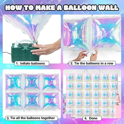 NISOCY 36PCS Iridescent Square Foil Balloons Wall Backdrop | Holographic - Image 5