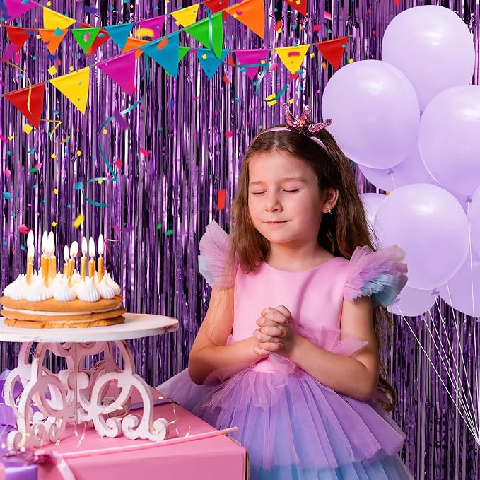 5 Pack 3.3 x 9.9 ft Purple Fringe Backdrop Streamers Party Decorations | Foil - Image 5