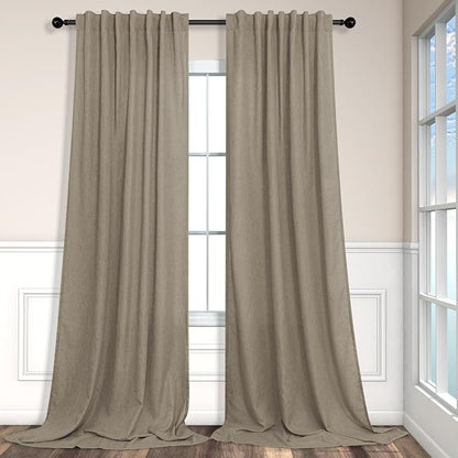 Pitalk Taupe Short Linen Curtain Living Room Back Tab Rod Pocket Lightweight by Pitalk