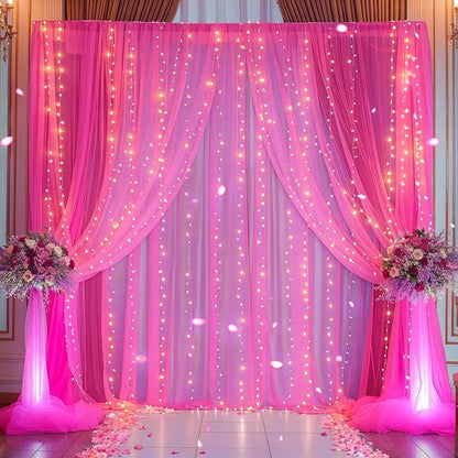 10x10ft Hot Pink Tulle Backdrop Curtain - Image 4