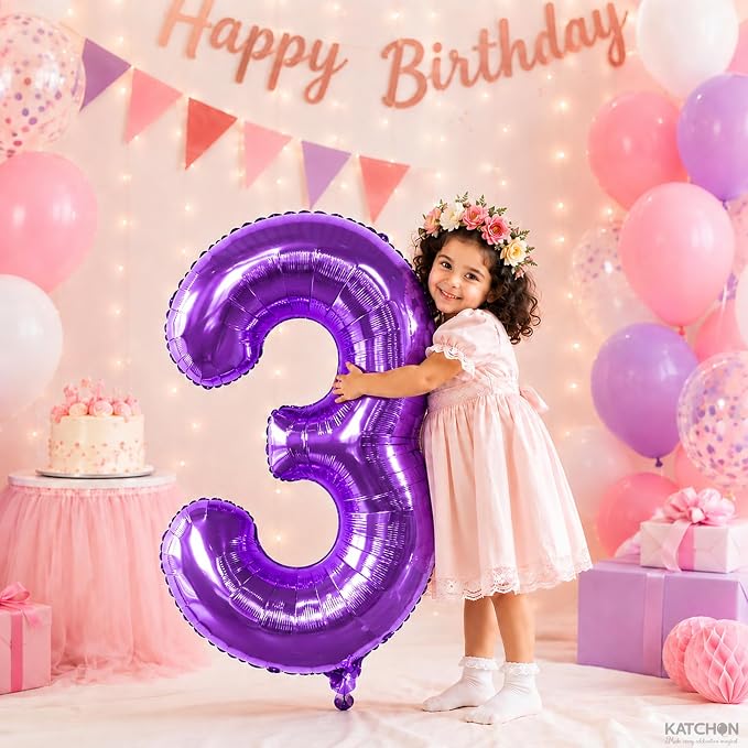 KatchOn Purple Number 3 Balloon 40 Inch | Mylar Foil Balloon - Image 4