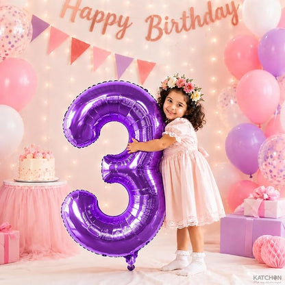 KatchOn Purple Number 3 Balloon 40 Inch | Mylar Foil Balloon - Image 4