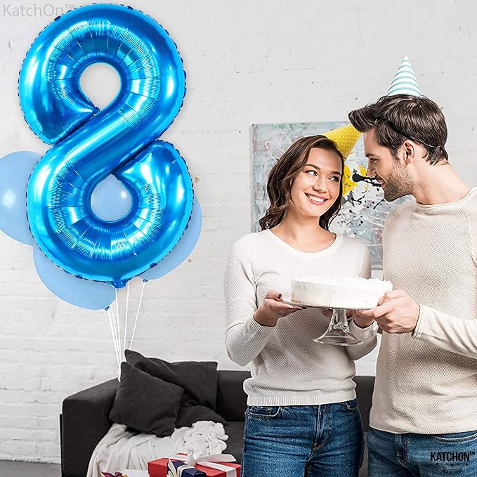 KatchOn Foil Blue Number 8 Balloon Mermaid Birthday Decorations - Image 6