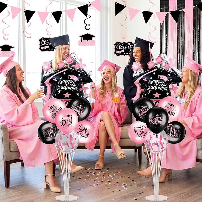 Jenaai Pink and Black 27 Pcs 2026 Graduation Balloon Centerpiece - Image 6