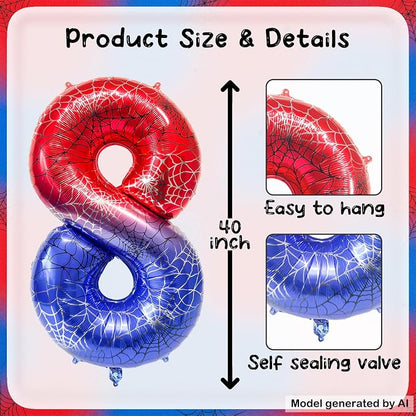 40 Inch Spider Theme Number Foil Balloons, Large Number 18 Balloons - Image 2