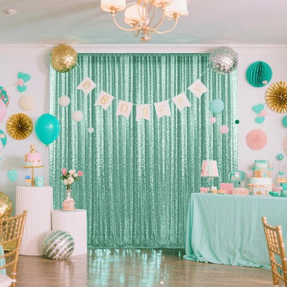 4×8FT-2PCS Mint Green Sequin Backdrop Curtains Panels, Photography Backdrop - Image 4